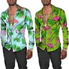 Men's Casual Shirts Mens Hawaiian Shirt Male Colorful Tropical Plants Floral Print Beach Long Sleeve Plus Size Camisa Hawaiana Hombre