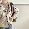 Cardigans tricotés Vintage à motif géométrique pour femme, manteau coréen, ample, épais et chaud, collection automne-hiver