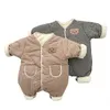 Winter Baby Overall für Junge Mädchen Plaid Bär geboren Strampler Koreanische Kleinkind Kleidung Warme Infant Onesie Kinder Outfit 240119