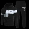 Herrspårar Mens Tracksuit Hooded Sweatshirts och joggerbyxor Högkvalitativa Gymutrustning Tro Tryckt Casual Sports Hoodie Set Streetwear T240126