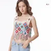 Women's Tanks Women Hollow Out Crochet Knit Square Neck Sleeveless Camisole Vest Bohemian Colorful Geometric Tassels Hem Crop Top