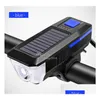Bike Lights Led Solar Bicycle Light Usb Rechargeable Front With Horn Outdoor Cycling Head Ip65 Waterproof Lamp Drop Delivery Sports Ou Otf7D