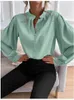 Blusas de mujer Camisas con cuello levantado y botones para mujer Blusa informal de manga larga para mujer de oficina Camisa holgada OL Tops holgados Rojo/Rojo vino/Negro