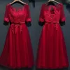 Robes de soirée robe de soirée vin rouge Tulle Appliques col rond manches courtes a-ligne longueur grande taille personnalisé femmes robe formelle