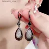 Stud 2024 New Fashion Trend Unique Design Exquisite Light Luxury Black Zircon Hollow Water Drop Earrings For Women Jewelry Party Gift Q240125