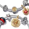 Ny glödande skalle Herocross Sier Plated Game Dragon Fire Ice Double Murano Glass Charm Fit Armband Jeweley