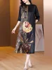 Robes de soirée printemps automne noir Floral Vintage Maxi robe en soie 2024 décontracté élégant à manches courtes pour les femmes Midi plage robes