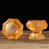 2 STKS Kandelaars 2 stuks Amber Gegraveerde Glazen Kandelaar Boeddhistische Kaarshouder Lamp Bloem Tibetaanse Altaren Tantrische Indoor Desktop Decoratief