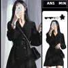 Vestido de traje negro estilo Hepburn primavera otoño 2024 nuevo vestido base para hombre pequeño para mujer