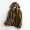 Kvinnorjackor Autumn Winter Polar Fleece Hooded Jacket Trendy Street Plus Velvet Loose Casual Warm Imitation Lamb Hair Pxised Coats