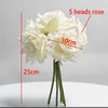 Faux Floral Verdure Real Touch 5 Têtes Grand Bouquet De Roses Latex Fleurs Artificielles pour Mariage Décoration De La Maison Fausse Fleur Bouquet De Mariée YQ240125