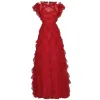 Long Dress Runway Designer Högkvalitativ sommar New Women's Bohemian Fashion Party Vintage Elegant Chic Slim Dot Mesh Red Dresses