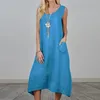 Casual Dresses Spring Summer Sleeveless Tank Maxi Dress Women Fashion U-neck Pocket Long Party Sexy Solid Loose Cotton Linen Boho