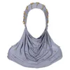 Ethnic Clothing Polyester Ladies Muslim Hijab Fashion Head Wrap Plain Shawl Women Turban Scarf Solid Color One Piece Pearl Headscarf