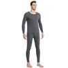 Men's Thermal Underwear Set Winter Pajamas 2-piece Round Neck Long Sleeve Fleece Lined Base Layer Homewear For Cold