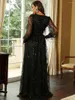 Casual Dresses Elegant Banket Elegance Ladies Autumn Black Silk Mesh Sequin Display Event Evening Dress Long Women's