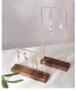 Charm Vintage Walnut Brass Jewelry Display Stand Earrings Hanger Holder Storage Organizer