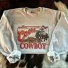 Sweats à capuche pour femmes Sweatshirts Automne Style Vintage Cowboy Impression Sweat-shirt à col rond Unisexe Lâche Coton Épais Chaud Femmes Pulls Casual Western Tops T240126