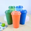 Coffee Pots 5 PCS/Set 16 OZ Plastic Reusable Color Changing Cold Water Cups With Lid Household Drinkware Kitchen Products