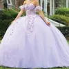 Lilas Brillant Chérie Quinceanera Robes Doux 16 Bal D'anniversaire Robes Hors Épaule Applique Dentelle Tull Robes De 15 Anos Robe De Bal