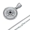 Colliers avec pendentif boussole pour hommes avec étoile du nord centrale, collier géométrique étanche en or blanc 14 carats