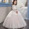 여자 드레스 결혼식을위한 긴 꽃 레이스 소매 우아한 고급스러운 아이들의 아이드 웨딩 공주 드레스