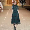 Designer Runway Spring Summer New Women'S Fashion Party Luxuy Unique Embroidery Mesh Vintage Elegant High Quality Midi Dress