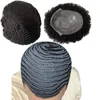 Sistemas de cabelo humano virgem brasileiro raiz 6mm onda #1 cor preta jato 8x10 nós de pele peruca pu para homens negros.