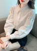 Women's Blouses High Quality Long Sleeve Shirt Women Arrival 2024 Autumn Fashion Korean Style Hollow Out Office Lady Elegant Tops W1348