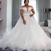 Robe de mariée de luxe pour la mariée 2024, col transparent, lacets dans le dos, perles majeures, paillettes, robes de mariée, grande taille, femmes africaines, robe de mariée