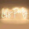 Led Neon Sign Led Neon Sign Lets Party Wall Hanging Lights 23x10in Varma Vit för Bachelorette Engagement Birthday Wedding Party Decor Lamp YQ240126