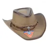 Boinas de chapéu de cowboy de feltro com pU couros e lã para atividades ao ar livre por atacado
