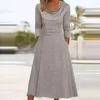 Casual Dresses Ladies Flowy Dress Elegant Ladies' Long With Pockets Round Neck Sleeves Tight Waist Loose Hem For Autumn