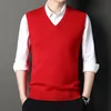 2023 Multicolor Men's Thicked Wool Sticked Vest Classic Business Fashion Solid Color Sleeveless Formal Pullover Brand Clothing 240119