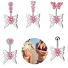 Navelklockknappringar Vinkelvingar Pink Zircon Fashion Högkvalitativ kirurgisk stål Navel Piercing Belly Button Rings Belly Piercing Body Jewelry YQ240125