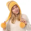 Basker beanie hatt varm stickad thic cap kabel tjock fleece foder stickad öronflap pompom (svart)