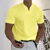 Polos masculinos 2024 verão moda tendência esportes fitness lazer simples camiseta sólida solta manga curta com decote em v topo camisa polo