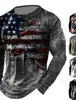 T-shirt da uomo Vintage Manica lunga da uomo Bandiera americana 3D Stampato Outdoor Street Manica lunga Sport Moda Manica lunga Casual Top oversize T240126