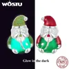 Earrings WOSTU 925 Sterling Silver Merry Xmas Gift Christmas Reindeer Stud Earrings Green Tree Drop Earring Luminous Santa Claus Studs