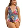Swimwear féminin Femmes plus taille numérique Impreinte numérique Gratuit avec push up Pad Up Sexy Deep V-colme slim ajustement High Elastic 0xl-4xl