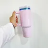 Travel water bottle stainless steel pink purple powder coated BPA free 40oz rainbow plated H2.0 quencher coffee tumbler with lid and straw for laser engraving