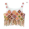 Women's Tanks Women Hollow Out Crochet Knit Square Neck Sleeveless Camisole Vest Bohemian Colorful Geometric Tassels Hem Crop Top