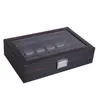 Skórzane pudełko zegarkowe z włókna węglowego może przechowywać 12 zegarków Wysokiej jakości czarne materiały drewniane Wyświetlacz Niezależne opakowanie 240119