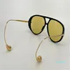 Lunettes de soleil de créateur pour hommes femmes lunettes d'avant-garde style acétate anti-ultraviolet et métal ovale plein cadre lunettes de mode dorées boîte aléatoire