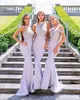 Blandade stilar sjöjungfru brudtärna klänningar lavendelpärlor apparater spetsspets hemmasklänning från axelhalter remmar bröllop gästklänning klänningar klänningar