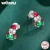 Earrings WOSTU 925 Sterling Silver Merry Xmas Gift Christmas Reindeer Stud Earrings Green Tree Drop Earring Luminous Santa Claus Studs