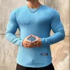 Chemises musculaires à col rond pour hommes, légères, coupe cintrée, à manches longues, pour entraînement, gymnastique, t-shirts doux, musculation, 240124