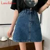 Kjolar alina denim mini kjol sommar kvinnor hög midja koreansk bodycon grundläggande vintage söt skola y2k flicka svart jeans 2024