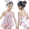 Two-Pieces Girls Swimming Set Cartoon Flamingo Swimwear Suits Girl Sun Bathing Spring Swim Sets Bow Tank Tops Underpant Shorts With Ca Dhpan