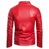 Jaquetas masculinas motocicleta jaqueta de couro falso pu motociclista casual casaco preto vermelho